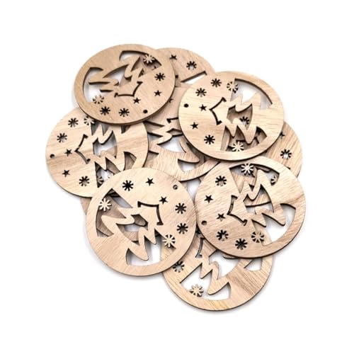 KALLORY 20 Stück Dekoratives Anhänger Holzstück Dekoration Weiß drinnen Baum Weihnachten Holzverzierungen kreativer DIY-Kleidungsknopf DIY-Kleiderknopf Mehrzweck-Holzknöpfe Hölzern von KALLORY