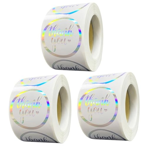 KALLORY 3 Rollen 500 Stück Danketikett Label Jubeln Goldene Aufkleber Für Umschläge Aufkleber-etiketten Groß Danksagung Kreis Knallen Danke Aufkleber Druckbar Name Laserpapier Bunt von KALLORY