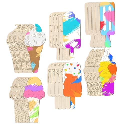KALLORY 30 Stück Eischips erste Schild Ausschnitte her Eiscreme leer LED holzbrett plakafarbe holzplatte Holzdekoration Holzhandwerk Holzrohlinge Eisscheiben aus Holz DIY-Gemäldedekoration von KALLORY