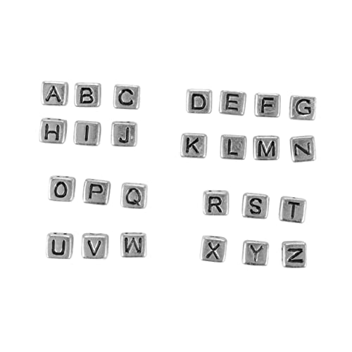 KALLORY 300 Stück Alphabet-Perlen große Buchstabenperlen quadratische Buchstabenperlen Perlen zur Schmuckherstellung DIY handgefertigte Perlen Bastelperlen selber machen Silber von KALLORY
