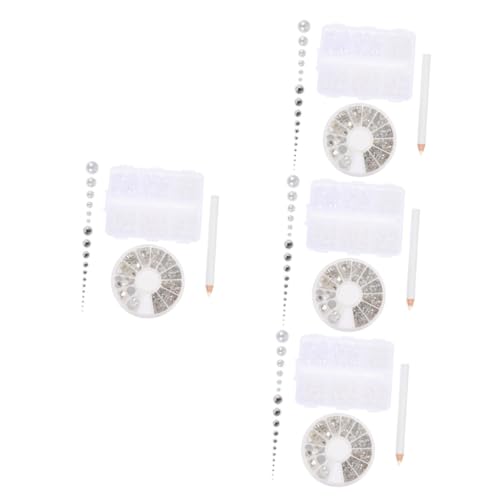 KALLORY 4 Sätze Perlglas farbig Diamant -Set Schmuck Nagel UV Wohnung Strasssteine Strassnägel Strassperlen Strass-Anhänger für Nägel Nail Strass-Kit Perlen für Nägel Harz von KALLORY