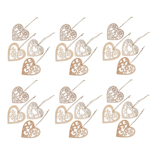 KALLORY 40 Stück Holzanhänger Ornament Holzbastelmaterial Blanke Holzscheiben Holzverzierungen Herz Holzausschnitt Partydekoration Anhänger Unlackierte Holzscheiben Zubehör von KALLORY