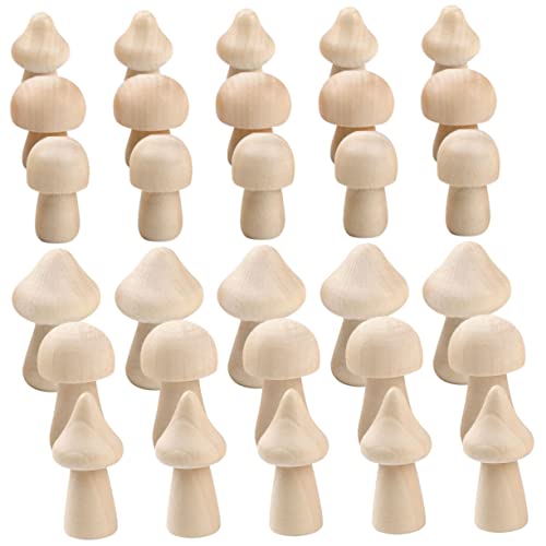 KALLORY 60 Stück Dekorative Kleine Ornamente Kinderspielzeug Unbemalt Mini-pilzfiguren Dekorationen Kunsthandwerk Karikatur Pilze Feengarten Pilz Pilzdekoration Pilzzeug Pilz Malen Hölzern von KALLORY