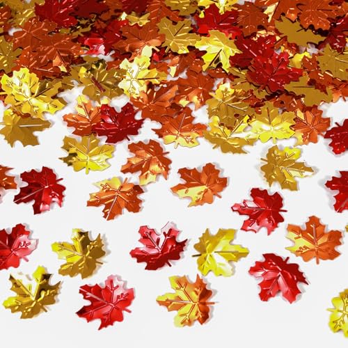 200 Stück Herbst-Konfetti, Thanksgiving Ahornblätter, Eichelstreusel, Folie, Metallic, Tischstreu-Konfetti für Herbstparty von KALOR
