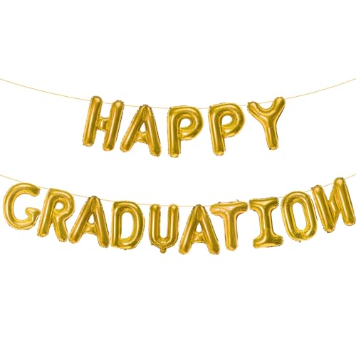 KALOR 16 Zoll Gold Graduation Banner Luftballons, Gold Graduation Buchstaben Schild, Abschluss Dekorationen 2024 für Abschlussfeier Party Dekorationen 2024 von KALOR