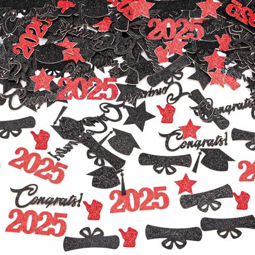 Rotes und schwarzes Abschlusskonfetti, 200 Stück, glitzernde Tischdekorationen 2025 für Abschlussfeier, Party, Abschlussfeier, Tischdekorationen Rotes und schwarzes Abschlusskonfetti, 200 Stück, glitzernde Tischdekorationen 2025 für Abschlussfeier, Party, Abschlussfeier, Tischdekorationen von KALOR