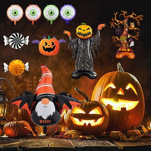 KALUROIL 10 PCS Halloween Luftballons Kürbis, Fledermaus & Spinnweben Folienballons für Kindergeburtstage & Partydekorationen(I) von KALUROIL