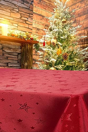 KAMACA Lotus Effekt Tischdecke Magic Stars mit Sternen Motiv - mit FLECKSCHUTZ - Flüssigkeiten perlen einfach ab Winter Weihnachten (Tischdecke 130x160 cm, Rot) von KAMACA
