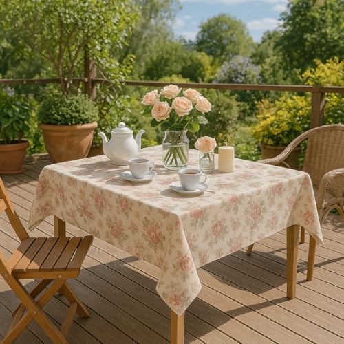 KAMACA Serie Romantic Roses in Creme Rose mit zarten Pastelltönen Markenqualität hoher Baumwolle Anteil (Tischdecke 130x225 cm) von KAMACA