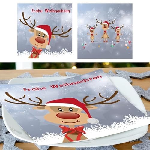 KAMACA Servietten Papierservietten Motivservietten Rentiermotiv 3 lagig 33x33 cm stilvolle Tischdekoration Feier Fest Advent Weihnachten (40 Servietten Rentier Ole) von KAMACA