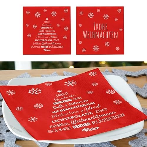 KAMACA Servietten Papierservietten Motivservietten Weihnachtsmotiv 3 lagig 33x33 cm stilvolle Tischdekoration Feier Fest Advent Weihnachten (120 Servietten Weihnachten rot) von KAMACA