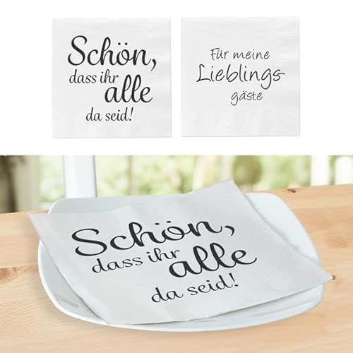 KAMACA Servietten Papierservietten Spruch „Für meine Lieblingsgäste" und „Schön, dass ihr alle da seid" stillvolle Tischdeko Feier Fest Weihnachten (120 Servietten Gäste + Schön) von KAMACA