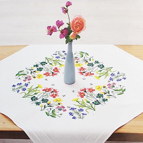 KAMACA Stickpackung Plattstich Knötchenstich Nadelmalerei vorgezeichnet Baumwolle komplettes Stickset mit Stickvorlage Stickerei-Kit zum Selbersticken Erwachsene (Blumenwiese MD 80x80 cm) von KAMACA