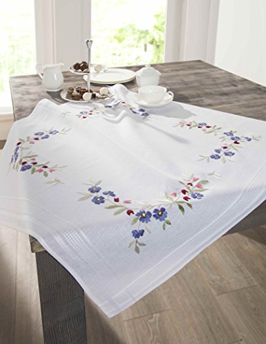 KAMACA Stickpackung Plattstich Stielstich vorgezeichnet Baumwolle komplettes Stickset mit Stickvorlage Stickerei-Kit zum Selbersticken Erwachsene (Blumenkranz MD 80x80 MD) von KAMACA