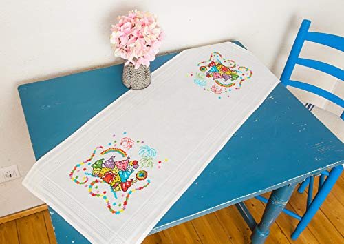 KAMACA Stickpackung Birthday Tischläufer 40x100 cm Kreuzstich vorgezeichnet Baumwolle komplettes Stickset mit Stickvorlage von KAMACA