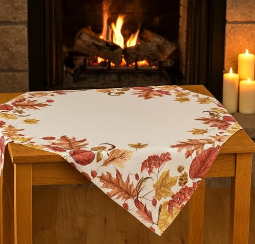 KAMACA Tischdecke 85x85 cm quadratisch hochwertige Tischwäsche mit Herbstlaub und Beeren Motiv pflegeleicht, strapazierfähig, maschinenwaschbar dekorative Herbst-Tischdeko (Herbst Impressionen) von KAMACA