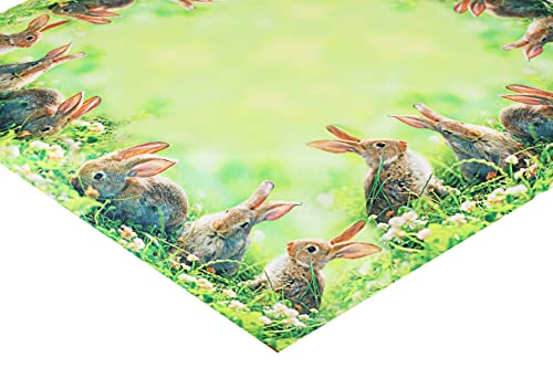 KAMACA Tischdecke 85x85 cm Hasen Trio Ostertischdecke quadratisch Bunte Frühlingstischdecke abwaschbar pflegeleicht Osterdeko für Küche Esstisch Wohnzimmer, Frühling & Ostern (85x85cm Hasen Trio) von KAMACA