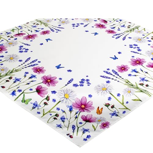 KAMACA Tischdecke Frühling Sommer Bunt Blumen Waschbar Küche Esstisch Dekor waschbare Tisch Dekoration ganzjährig (85x85 Blumenwiese) von KAMACA