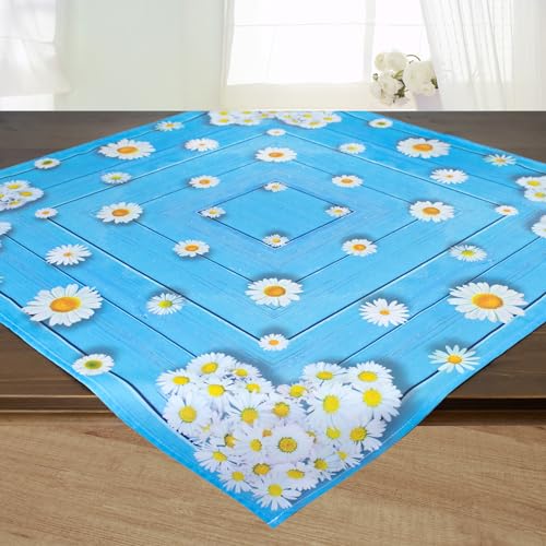 KAMACA Tischdecke Frühling Sommer Bunt Blumen Waschbar Küche Esstisch Dekor waschbare Tisch Dekoration ganzjährig eckig (85x85 Margeriten) von KAMACA