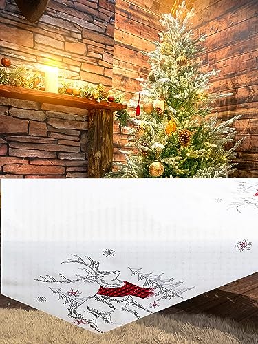 KAMACA Tischdecke Mitteldecke 85x85 cm mit filigraner Stickerei Küche Esstisch Tisch Dekoration Eyecatcher in Herbst Winter Weihnachten (Rentier mit rotem Schal) von KAMACA