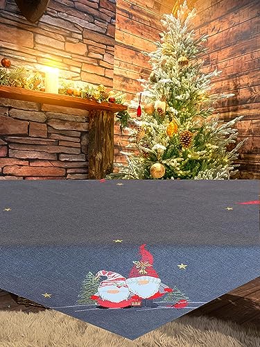 KAMACA Tischdecke Mitteldecke 85x85 cm mit filigraner Stickerei quadratisch Küche Esstisch Tisch Dekoration Eyecatcher in Herbst Winter Weihnachten (Wichtel grau) von KAMACA