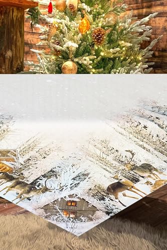 KAMACA Tischdecke Mitteldecke 85x85 cm mit hochwertigem Druck-Motiv Küche Esstisch Eyecatcher Herbst Winter Weihnachten (Rehfamilie Im Winterwald) von KAMACA