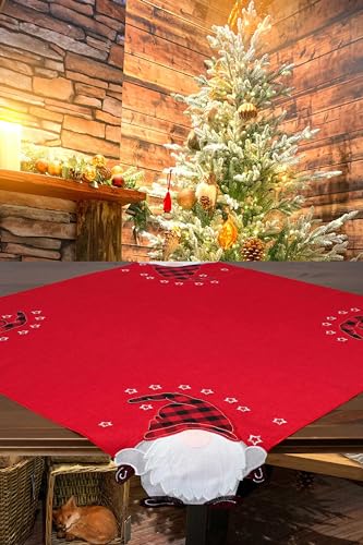 KAMACA Tischdecke Mitteldecke 85x85 cm quadratisch mit appliziertem Wichtel - Motiv Küche Esstisch Tisch Dekoration Eyecatcher in Herbst Winter Weihnachten (Wichtel) von KAMACA