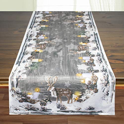 KAMACA Tischläufer 40x140 cm mit hochwertigem Druck-Motiv Küche Esstisch Eyecatcher Herbst Winter Weihnachten (Rentiere) von KAMACA