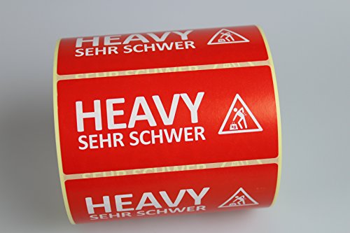 KAMACA Warn - Aufkleber ' SEHR SCHWER/HEAVY ' Etiketten 600 Stück, Super - Sparpreis von KAMACA