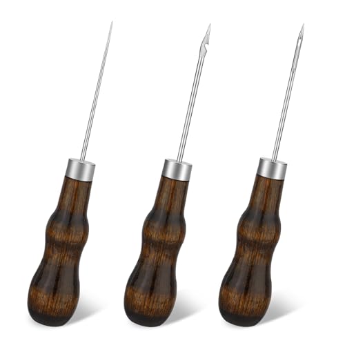 KAMAIKA 3-teiliges Ahle Werkzeug, Vorstecher mit Holzgriff, kürbisförmiges Prickelnadel, Ahle zum Selbermachen von Leder, Nähen, Stanzen, Buchbinden, Reparieren, Basteln KAMAIKA 3-teiliges Ahle Werkzeug, Vorstecher mit Holzgriff, kürbisförmiges Prickelnadel, Ahle zum Selbermachen von Leder, Nähen, Stanzen, Buchbinden, Reparieren, Basteln von KAMAIKA
