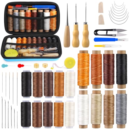 KAMAIKA 71 PCS Leder-Nähset, Polsterreparaturset, Professionell Leder Werkzeug, Hochleistungs-Nähset mit Leder Wachsfaden Nähnadeln, Ahle, Wachsfaden, für Handnähen, Reparaturen, DIY-Lederhandwerk KAMAIKA 71 PCS Leder-Nähset, Polsterreparaturset, Professionell Leder Werkzeug, Hochleistungs-Nähset mit Leder Wachsfaden Nähnadeln, Ahle, Wachsfaden, für Handnähen, Reparaturen, DIY-Lederhandwerk von KAMAIKA