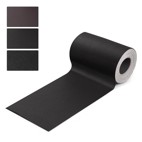 KAMAIKA Kunstleder Selbstklebend, 7.6 x 152 cm Leder Patch Selbstklebend, Kunstleder Reparaturset für Möbel, Sofas, Taschen, Autoinnenraum, Autositze, Couch, Büro (Schwarz) von KAMAIKA