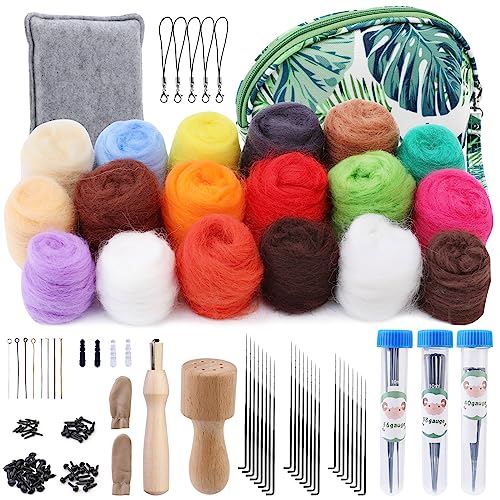 KAMAIKA Nadelfilz Set, 18 Farben Filzwolle Nadelfilzen Starter Kit Mit Filznadeln Zum Trockenfilzen Filzwolle Roving Filzwerkzeugen Für Anfänger Filzwolle Nassfilzen Filzwolle DIY Handwerk von KAMAIKA