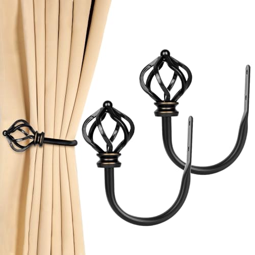 KAMANINA Raffhalter für Vorhänge, Vorhang Raffhalter Schwarz Raffhalter für Gardinen, U-Form Raffbügel Wandbefestigung, 2 Stück Curtain Hook von KAMANINA