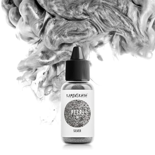 KAMENSKAYA Alcohol Ink für Epoxidharz Petri Art: Silber Alkohol Ink für Harz, 15 ml von KAMENSKAYA