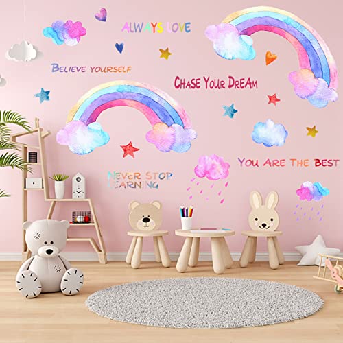 KAMEUN Regenbogen Wandtattoo Kinderzimmer, Wolken Wandsticker Kinderzimmer Mädchen, Wandaufkleber Kinderzimmer, Wandtattoo Mädchenzimmer für Baby Zimmer Dekoration von KAMEUN