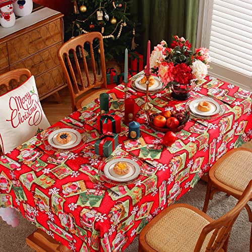 KAMEUN Tischdecke Weihnachten, 180x150CM Rechteckige Tischdecke Tischläufer Rot Xmas Tischdecke, Hochwertige Weihnachts Tischdecke Abwaschbar Tischtuch für Tischdekoration, Familienessen, KS092 von KAMEUN