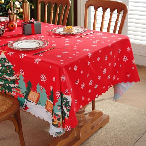 KAMEUN Weihnachtstischdecke Stoff, Tischdecken Weihnachten Abwaschbar, Wasserabweisende Tischläufer, Fleckschutz pflegeleicht Tischtuch (G) von KAMEUN