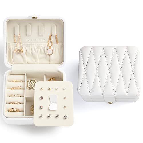 KAMIER Kleine Schmuckkästchen, Reise Schmuckschatulle für Damen, Reiseschmuckaufbewahrung, PU-Leder mit Spiegel Schmuckbox, Schmuck Organizer Aufbewahrung für Halskette, Ohrringe, Armbänder,Weiß KAMIER Kleine Schmuckkästchen, Reise Schmuckschatulle für Damen, Reiseschmuckaufbewahrung, PU-Leder mit Spiegel Schmuckbox, Schmuck Organizer Aufbewahrung für Halskette, Ohrringe, Armbänder,Weiß von KAMIER