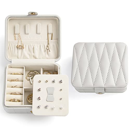 KAMIER Kleine Schmuckkästchen, Reise schmuckaufbewahrung für Damen, Schmuckschatulle Diamant Leder Schmuckbox, jewelry organize rfür Ringe,Halskette, Ohrringe, Armbänder, Geschenk, Grau von KAMIER