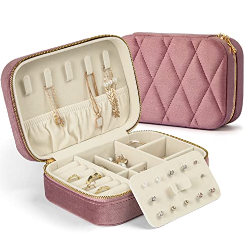 KAMIER Kleine Schmuckkästchen für Damen, Reise Schmuckbox Samt Schmuckschatulle für Ohrringe, Ringe, Halsketten, niedliche Schmucketui Reise für Frauen, Männer, Mädchen, Rosa KAMIER Kleine Schmuckkästchen für Damen, Reise Schmuckbox Samt Schmuckschatulle für Ohrringe, Ringe, Halsketten, niedliche Schmucketui Reise für Frauen, Männer, Mädchen, Rosa von KAMIER