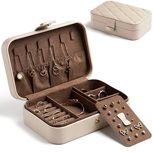 KAMIER Reise Schmuckkästchen für Damen, Schmuckaufbewahrung für Ohrringe, Ring, Halskette, klein Schmuckschatulle für Frauen, Mädchen, Ehefrau, Geschenk, Beige KAMIER Reise Schmuckkästchen für Damen, Schmuckaufbewahrung für Ohrringe, Ring, Halskette, klein Schmuckschatulle für Frauen, Mädchen, Ehefrau, Geschenk, Beige von KAMIER