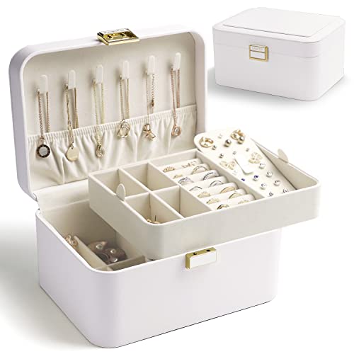 KAMIER Schmuckkästchen, Luxuriöse 2-stöckige Schmuckschatulle aus hochwertigem Flanell für Damen Schmuckaufbewahrun, geeignet für Ringe, Ohrringe, Armbänder & Halsketten, Weiß KAMIER Schmuckkästchen, Luxuriöse 2-stöckige Schmuckschatulle aus hochwertigem Flanell für Damen Schmuckaufbewahrun, geeignet für Ringe, Ohrringe, Armbänder & Halsketten, Weiß von KAMIER