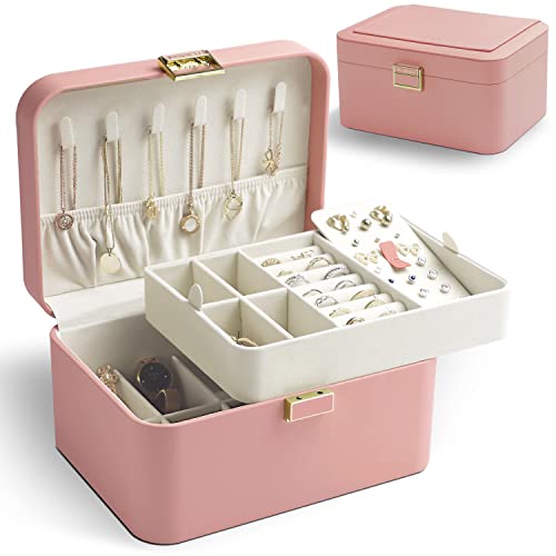 KAMIER Rosa Schmuckkästchen – Luxuriöse 2-stöckige Schmuckschatulle aus hochwertigem Flanell für Damen, ideal für Ringe, Ohrringe, Armbänder & Halsketten KAMIER Rosa Schmuckkästchen – Luxuriöse 2-stöckige Schmuckschatulle aus hochwertigem Flanell für Damen, ideal für Ringe, Ohrringe, Armbänder & Halsketten von KAMIER