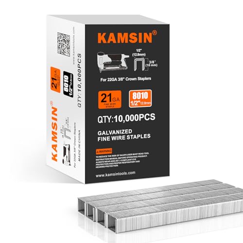 KAMSIN Heftklammern, verzinkt, feindraht, 12,8 mm, Krone, 10 mm, Beinlänge 80er-Serie, Polsterklammern für Polster, Heftpistole, Stoff, Schrank, 10.000 Stück pro Box KAMSIN Heftklammern, verzinkt, feindraht, 12,8 mm, Krone, 10 mm, Beinlänge 80er-Serie, Polsterklammern für Polster, Heftpistole, Stoff, Schrank, 10.000 Stück pro Box von KAMSIN