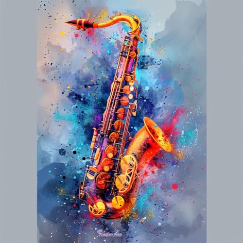 KANGBAWA Malen Nach Zahlen Erwachsene Buntes Musikinstrument Saxophon (15) AnfäNger Knitterfreie Leinwand Pinsels Und Acrylfarbe - Diy Handgemalt öLgemäLde Kit Als Geschenk 40 X 50cm von KANGBAWA
