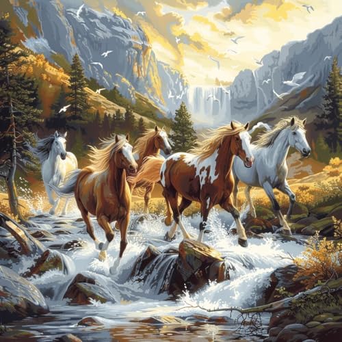 KANGBAWA Malen Nach Zahlen Erwachsene Eine Herde Wildpferde im Tal (7)- Bastelset Erwachsene Gemälde Leinwand 40x50 cm Mit Farbe und Pinsel - Geschenke und Maldekorationen von KANGBAWA