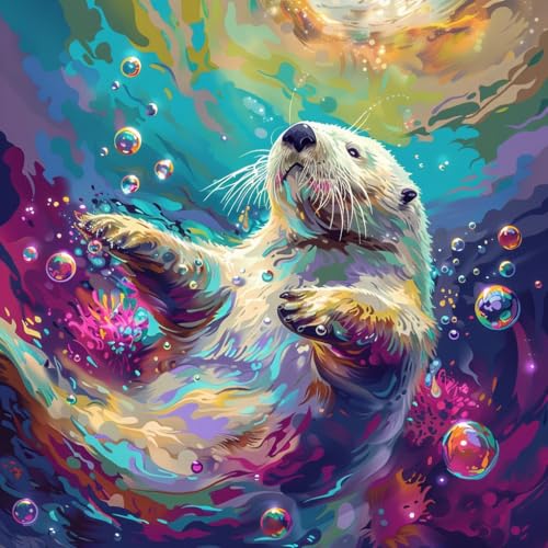 KANGBAWA Malen Nach Zahlen Erwachsene Farbenfroher und süßer Seeotter beim Schaumbad (10) DIY Handgemalt Ölgemälde Kit für Anfänger und Erwachsene Mit 3-Pinseln und Acrylfarbe, Ohne Rahmen 40X50CM von KANGBAWA