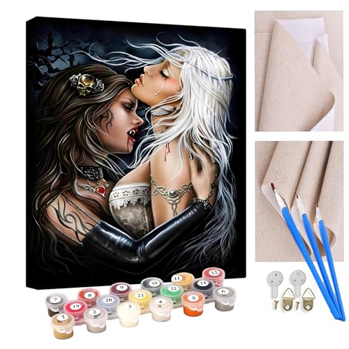 KANGBAWA Malen Nach Zahlen Erwachsene Gothic dunkles Mädchen lesbisch DIY Handgemalt Ölgemälde Leinwand Kits Mit Pinsels und Acrylfarbe Als Geschenke und Heimdekoration Ohne Rahmen 40 x 50 cm von KANGBAWA