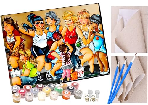 KANGBAWA Malen Nach Zahlen Erwachsene Mädchen, dicke Dame, glückliche Party - Bastelset Erwachsene Gemälde Leinwand 40x50 cm Mit Farbe und Pinsel - Geschenke und Maldekorationen von KANGBAWA